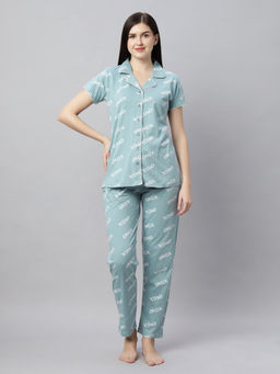 Quira - Women Green Printed Regular Fit Shirt & Pyjama