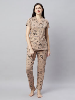 Quira - Women Brown Printed Regular Fit Shirt & Pyjama
