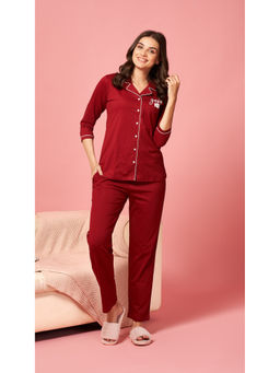 Quira - Women Maroon Printed Regular Fit Shirt & Pyjama
