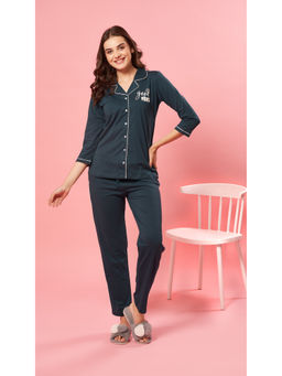 Quira - Women Blue Printed Regular Fit Shirt & Pyjama