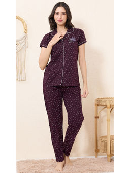 Quira - Women Wine Printed Regular Fit Shirt & Pyjama