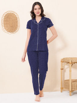 Quira - Women Navy Blue Printed Regular Fit Shirt & Pyjama