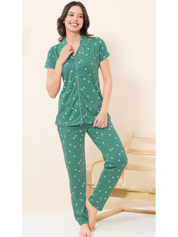 Quira - Women Green Printed Regular Fit Shirt & Pyjama
