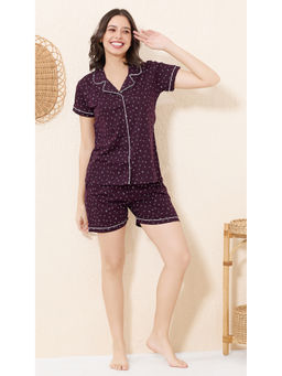 Quira - Women Wine Printed Regular Fit Shirt & Shorts