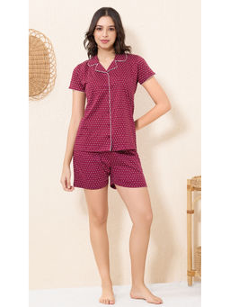 Quira - Women Red Printed Regular Fit Shirt & Shorts