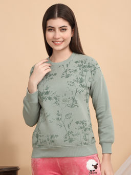 Sweet Dreams - Women Green Printed Sweatshirt