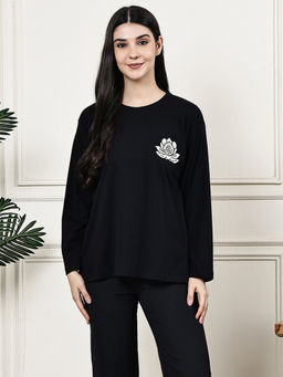 Kanvin - Women Black Full Sleeves Regular T-Shirt