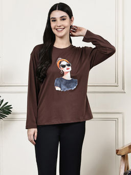 Kanvin - Women Brown Full Sleeves Regular T-Shirt