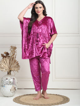 TAG 7 - Metallic Pink Ice Velvet Regular Kaftan & Pyjama