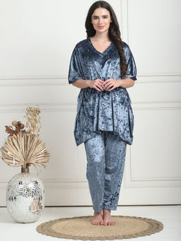 TAG 7 - Metallic Blue Ice Velvet Regular Kaftan & Pyjama