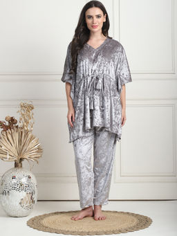 TAG 7 - Silver Ice Velvet Regular Kaftan & Pyjama