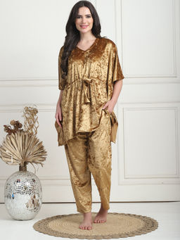 TAG 7 - Gold Ice Velvet Regular Kaftan & Pyjama