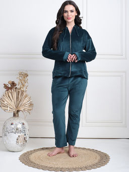 TAG 7 - Bottle Green Velvet Regular Hoodie & Pyjama