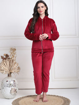 TAG 7 - Maroon Velvet Regular Hoodie & Pyjama