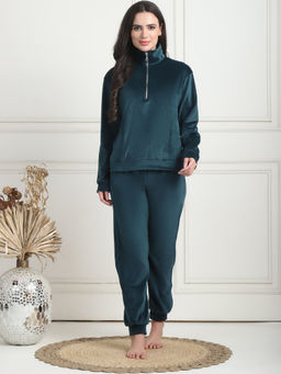 TAG 7 - Bottle Green Velvet Zip Regular Sweatshirt & Pyjama