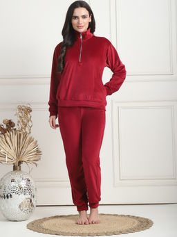 TAG 7 - Maroon Velvet Zip Regular Sweatshirt & Pyjama