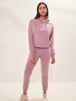 Sweet Dreams - Women English Purple Suede Rib Hoodie & Pyjama