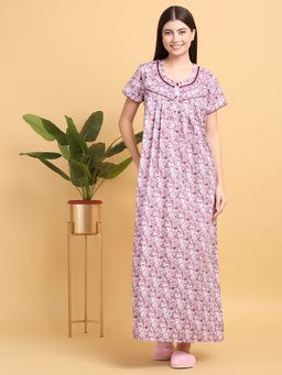 Sweet Dreams - Women Purple Printed Full Length Night Dress