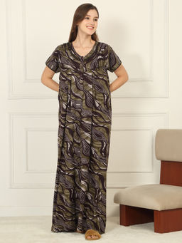 Sweet Dreams - Women Green Printed Full Length Night Dress