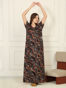 Sweet Dreams - Women Rust Printed Full Length Night Dress