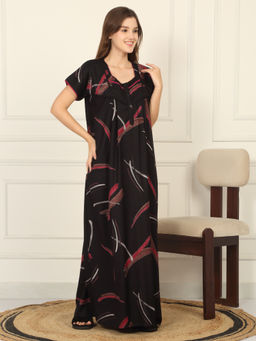 Sweet Dreams - Women Black Printed Full Length Night Dress