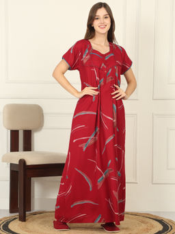 Sweet Dreams - Women Red Printed Full Length Night Dress