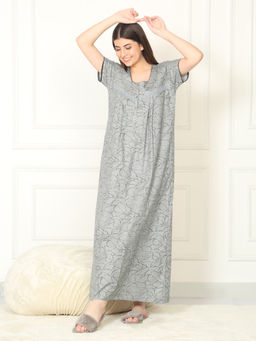 Sweet Dreams - Women Grey Printed Full Length Night Dress