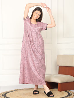 Sweet Dreams - Women Pink Printed Full Length Night Dress