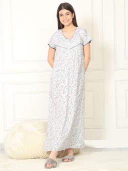 Sweet Dreams - Women Grey Printed Full Length Night Dress