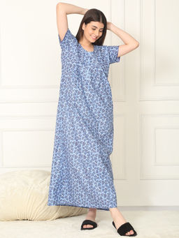 Sweet Dreams - Women Blue Printed Full Length Night Dress