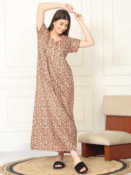 Sweet Dreams - Women Peach Printed Full Length Night Dress