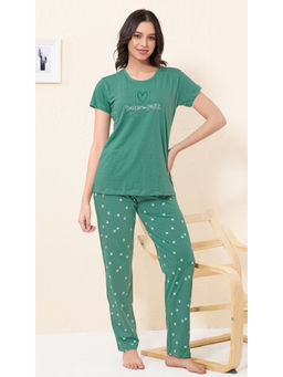 Quira - Women Green Printed Regular Fit T-shirt & Pyjama