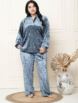 TAG 7 - Metallic Blue Ice Velvet Oversized Shirt & Pyjama