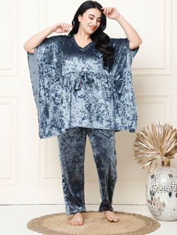 TAG 7 - Metallic Blue Ice Velvet Oversized Kaftan & Pyjama