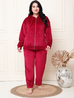 TAG 7 - Maroon Velvet Oversized Hoodie & Pyjama