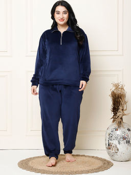 TAG 7 - Navy Blue Velvet Zip Oversized Sweatshirt & Pyjama
