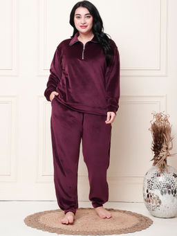 TAG 7 - Wine Velvet Zip Oversized Sweatshirt & Pyjama