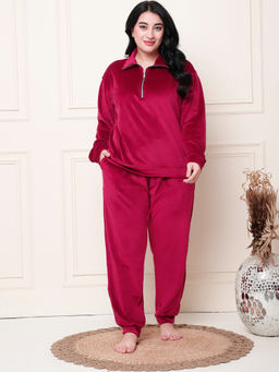 TAG 7 - Maroon Velvet Zip Oversized Sweatshirt & Pyjama