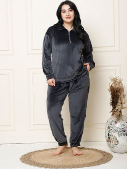 TAG 7 - Dark Grey Velvet Zip Oversized Sweatshirt & Pyjama