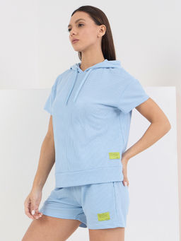 Sweet Dreams - Women Blue Textured Hoodie & Shorts