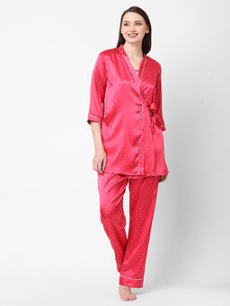 Sweet Dreams - Women Red Printed Shirt with Inner & Pyjama