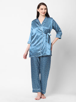 Sweet Dreams - Women Blue Polka Dots Shirt with Inner & Pyjama