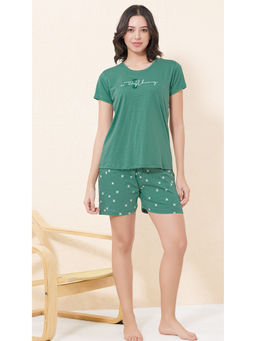 Quira - Women Green Printed Regular Fit T-shirt & Shorts