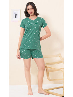 Quira - Women Green Printed Regular Fit T-shirt & Shorts