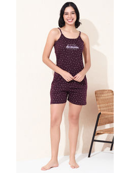 Quira - Women Wine Printed Regular Fit Top & Shorts