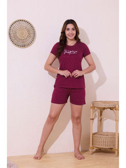 Quira - Women Red Printed Regular Fit T-shirt & Shorts
