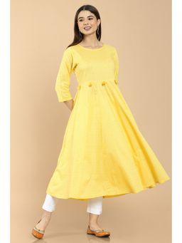 Soch - Light Yellow Rayon Printed Flared Kurta