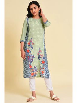 W - Green Floral Kurta-slim Pant (Set of 2)