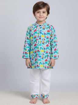 Polka Tots - Kurta Pyjama Cotton for Boys & Girls Truck - Green (Set of 2)