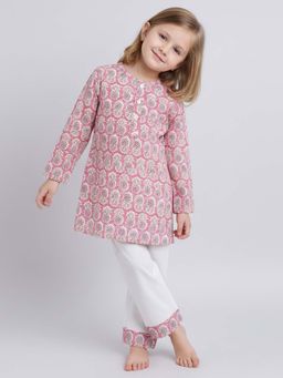 Polka Tots - Kids Cotton Printed Nightwear Top and Pyjama Pink (Set of 2)